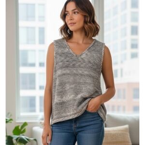 GAP V Neck Marled Chunky Knit Sweater Tank Top Grey NWT XL